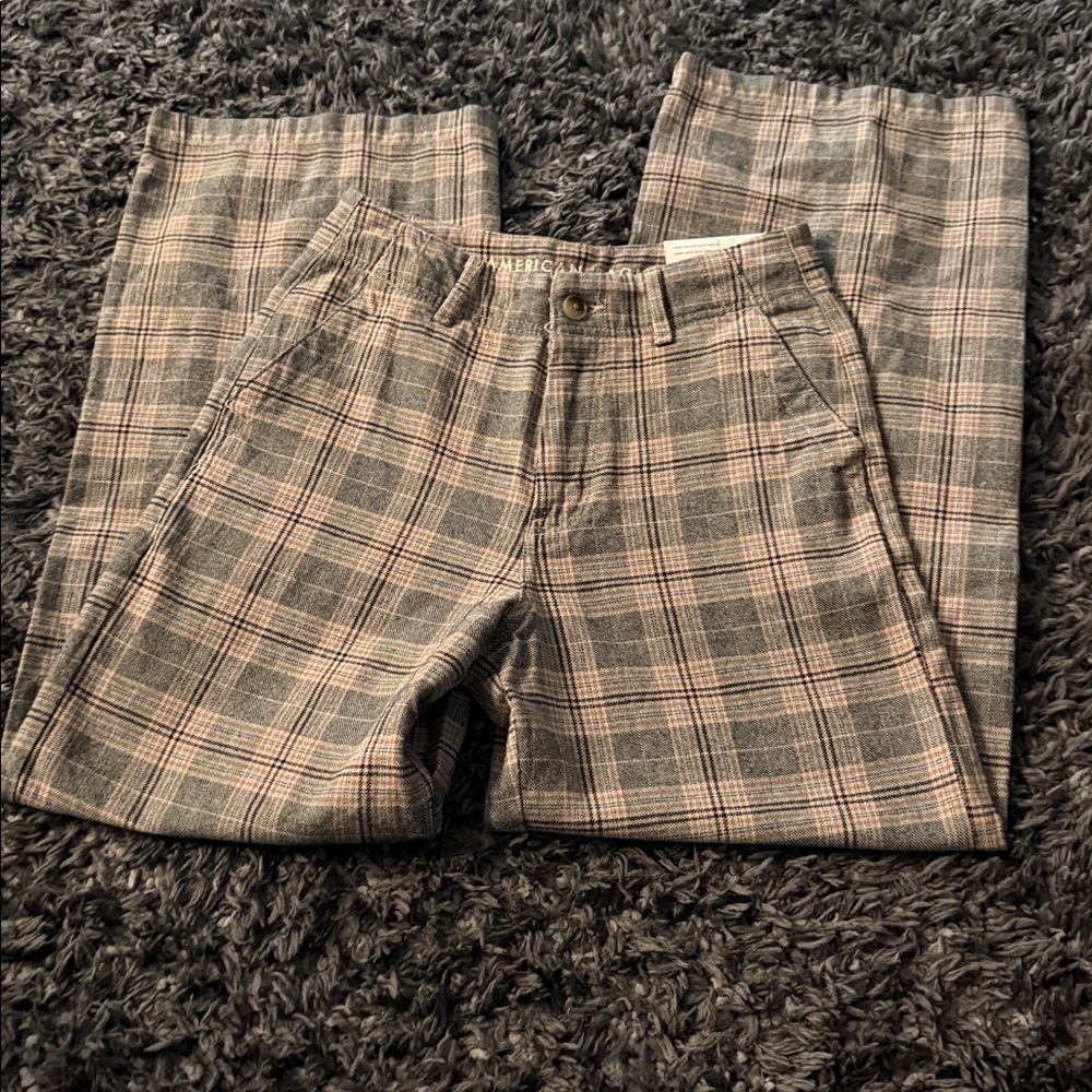 American Eagle Outfitters Plaid Flare Jeans - Gray and Brown